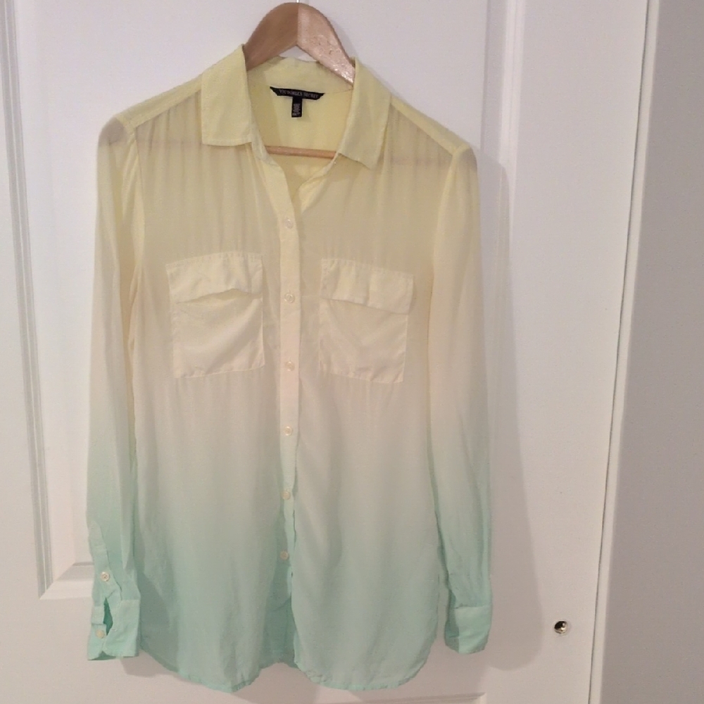 Victoria's Secret Ombre Yellow and Green Women's Shirt 100% Silk